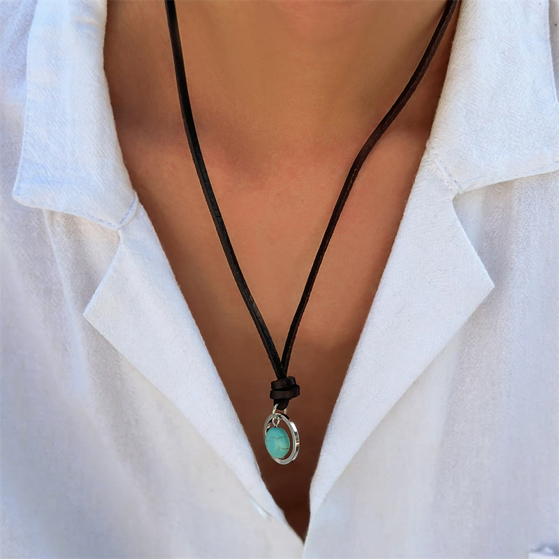 Fortune Jewel Round Turquoise Stone Protection Strength Necklace Pendant