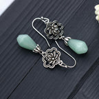 Fortune Jewel Magnolia Flower Jade Water Drop Prosperity Dangle Earrings