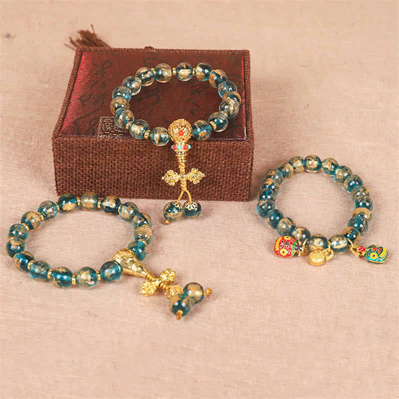 Fortune Jewel Tibetan Gold Swallowing Beast Family Dorje Vajra Strength Bead Bracelet