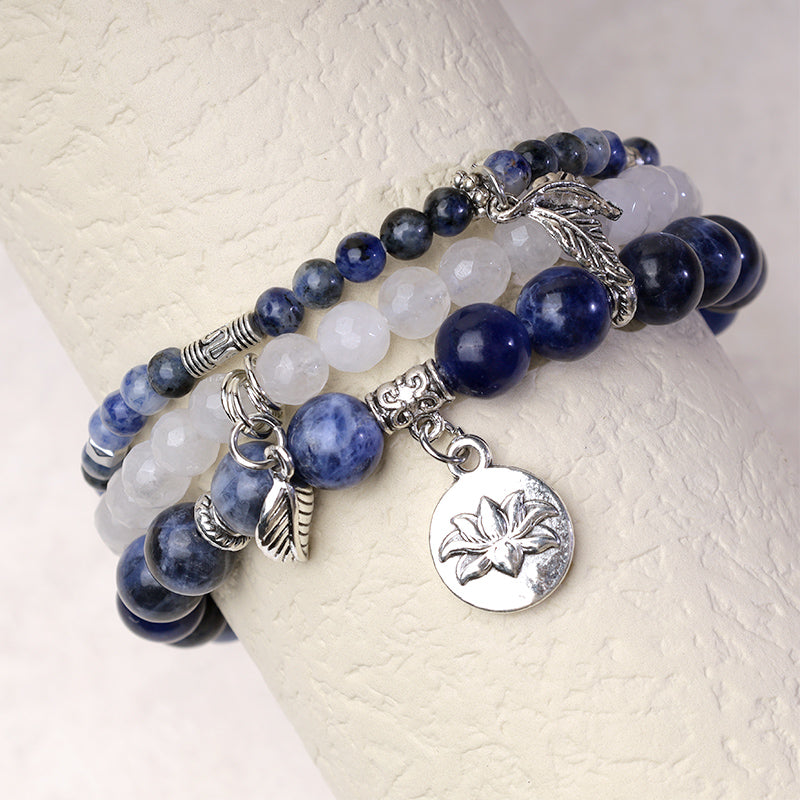 Fortune Jewel 3PCS Natural Quartz Crystal Beaded Healing Energy Lotus Bracelet