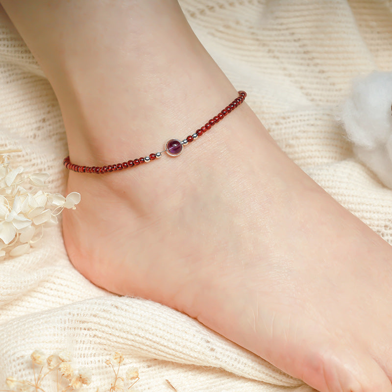 Fortune Jewel Garnet Amethyst Purification Calm Anklet