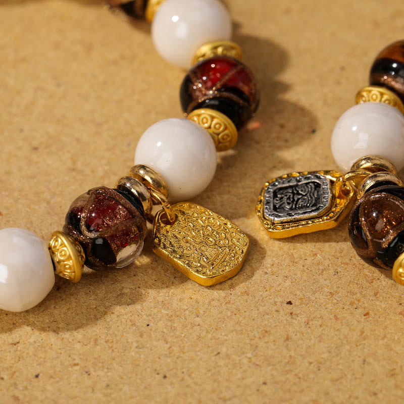 Fortune Jewel Tibetan Zakiram Goddess of Wealth Charm Liuli Glass Incense Ash Porcelain Bead Protection Bracelet