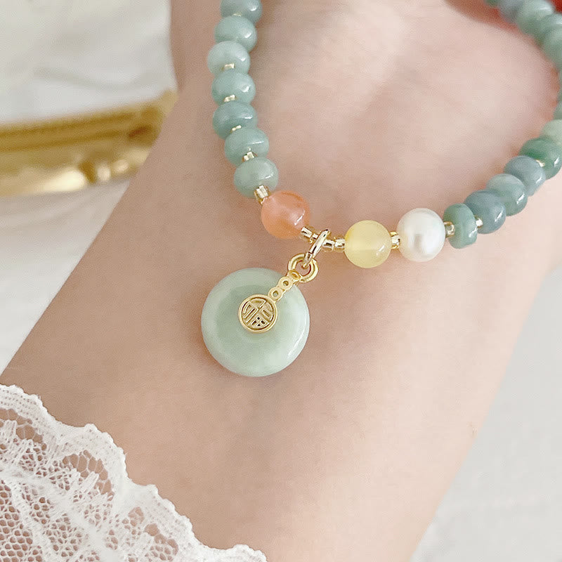 Fortune Jewel Natural Hetian Jade Pearl Peace Buckle Fu Character Gourd Money Bag Strawberry Quartz PiXiu Luck Bracelet