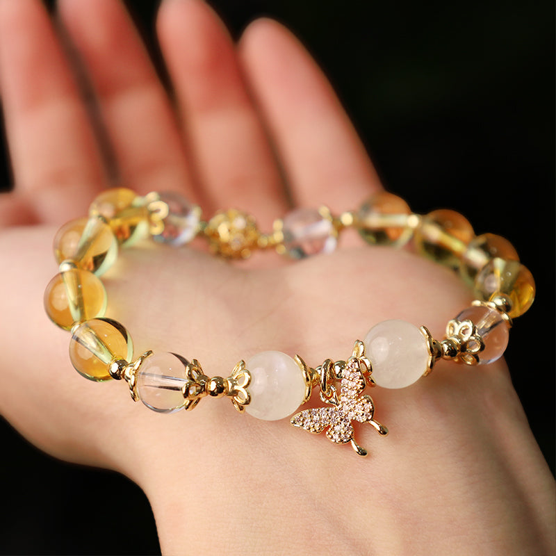 Fortune Jewel Citrine Moonstone Butterfly Charm Prosperity Protection Bracelet