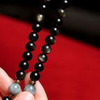 Fortune Jewel 108 Mala Beads Gold Sheen Obsidian Tiger Eye Eagle's Eye Stone Wealth Bracelet