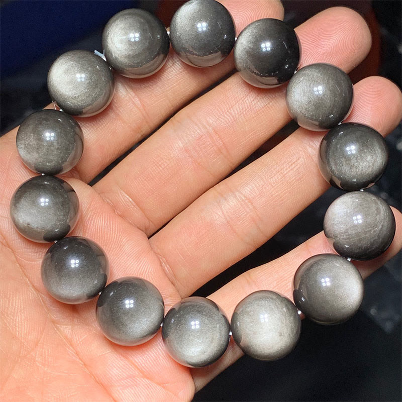 Fortune Jewel Natural Silver Sheen Obsidian Soothing Protection Bracelet