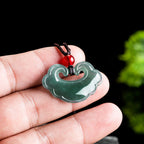 Fortune Jewel Natural Green Jade Chinese Lock Charm Luck Necklace Pendant