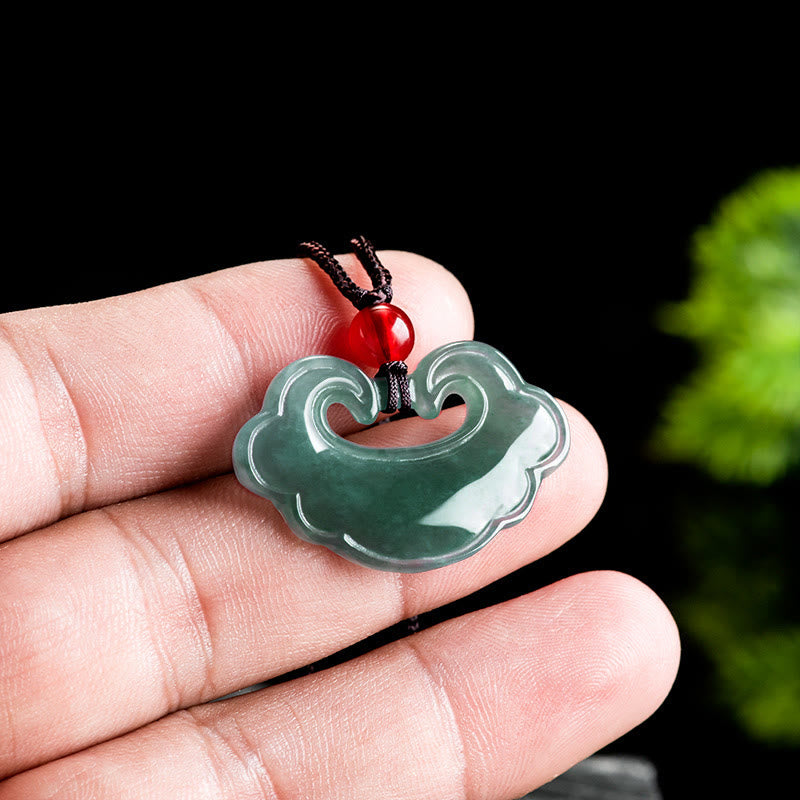 Fortune Jewel Natural Green Jade Chinese Lock Charm Luck Necklace Pendant