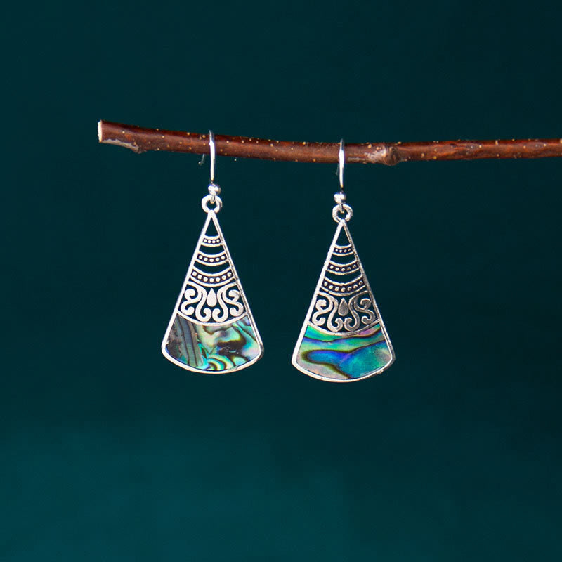 Fortune Jewel Copper Tridacna Stone Hollow Pattern Blessing Drop Earrings