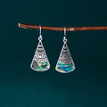Fortune Jewel Copper Tridacna Stone Hollow Pattern Blessing Drop Earrings