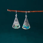Fortune Jewel Copper Tridacna Stone Hollow Pattern Blessing Drop Earrings