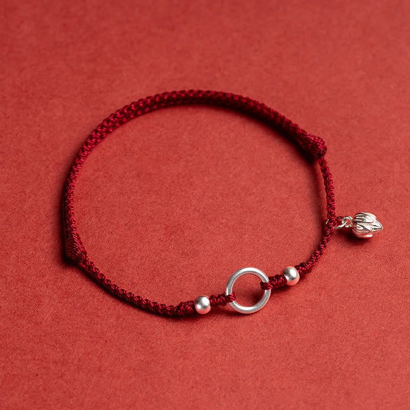 Fortune Jewel 925 Sterling Silver Lucky Fortune Peace Joy Lotus Peace Buckle Red String Bracelet