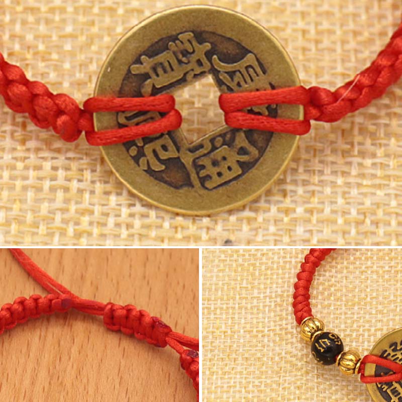 Fortune Jewel Copper Coin Fortune Red String Weave Bracelet