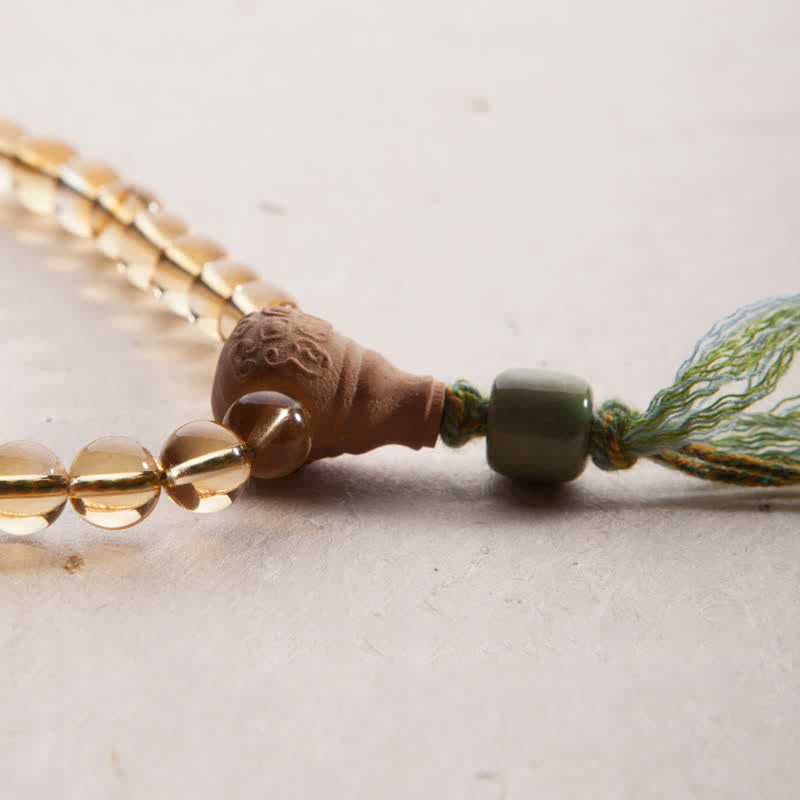 Fortune Jewel 108 Mala Beads 925 Sterling Silver Citrine Sandalwood Turquoise Protection Prosperity Bracelet