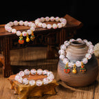 Fortune Jewel Gold Swallowing Beast Family Charm Luminous Pink Love Heart Fluorescent Liuli Glass Bead Blessings Bracelet