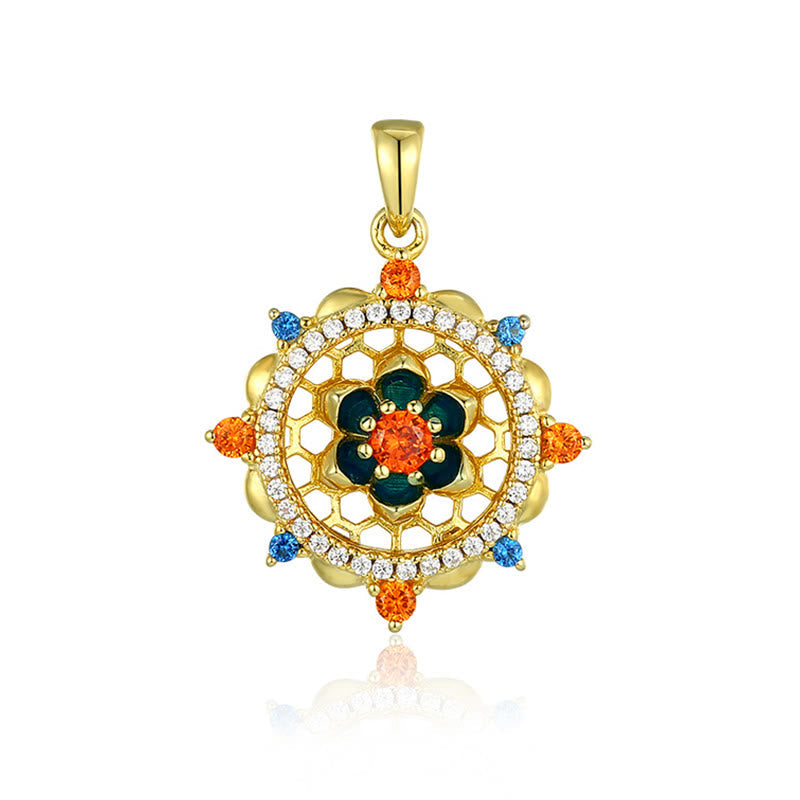 Fortune Jewel 925 Sterling Silver Lotus Flower Colorful Zircon New Beginning Necklace Pendant Fortune Jewel