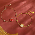 Natural Hetian Jade & Red Agate Horse Bracelet for Women, 925 Silver Chinese Zodiac Jewelry