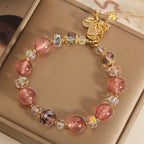 Fortune Jewel Natural Strawberry Quartz Healing Positive Butterfly Charm Bracelet
