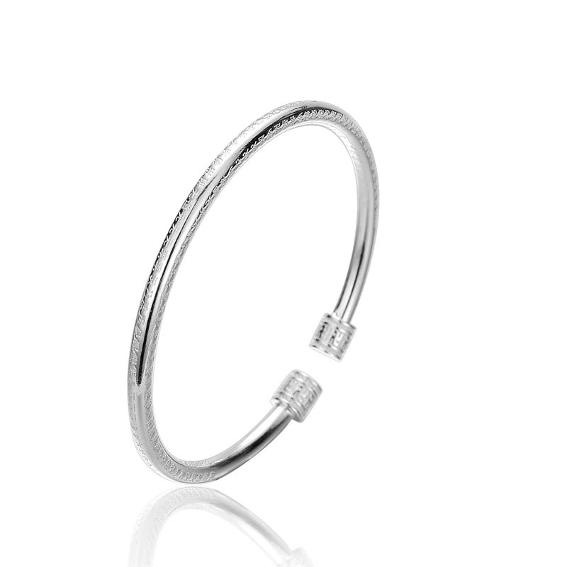 Fortune Jewel Heart Sutra Engraved Swastika Pattern Luck White Copper Bracelet Bangle