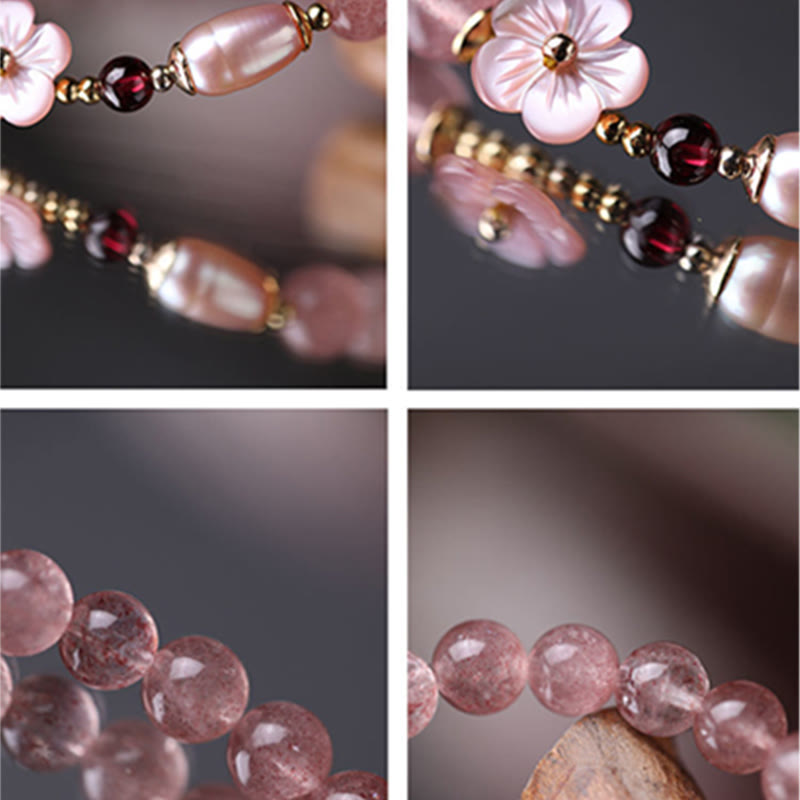 Fortune Jewel Strawberry Quartz Peach Blossom Love Bracelet