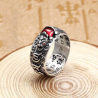 Fortune Jewel Genstone PiXiu Feng Shui Frog Vajra Dorje Heart Sutra Wealth Adjustable Ring