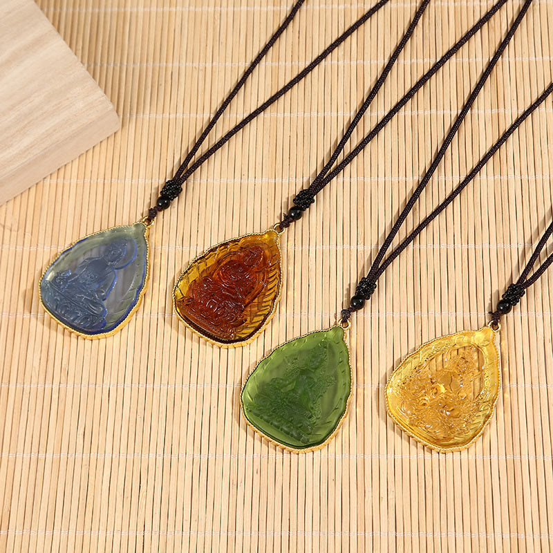 Fortune Jewel Tibetan Buddha Liuli Crystal Serenity Necklace Pendant Fortune Jewel