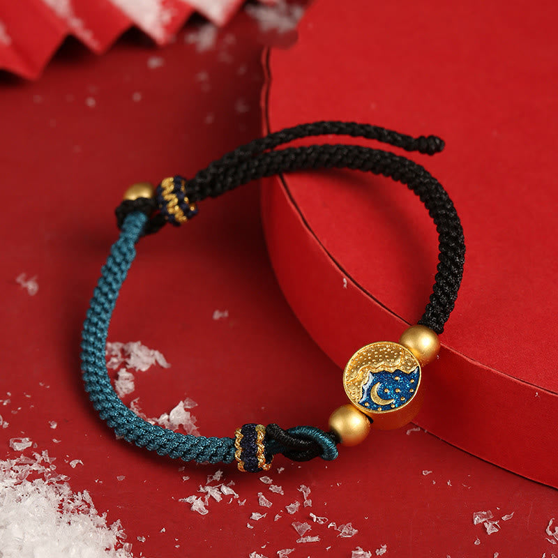 Fortune Jewel Handmade Mountain and Sea Engraved Luck Two-Color String Couple Bracelet