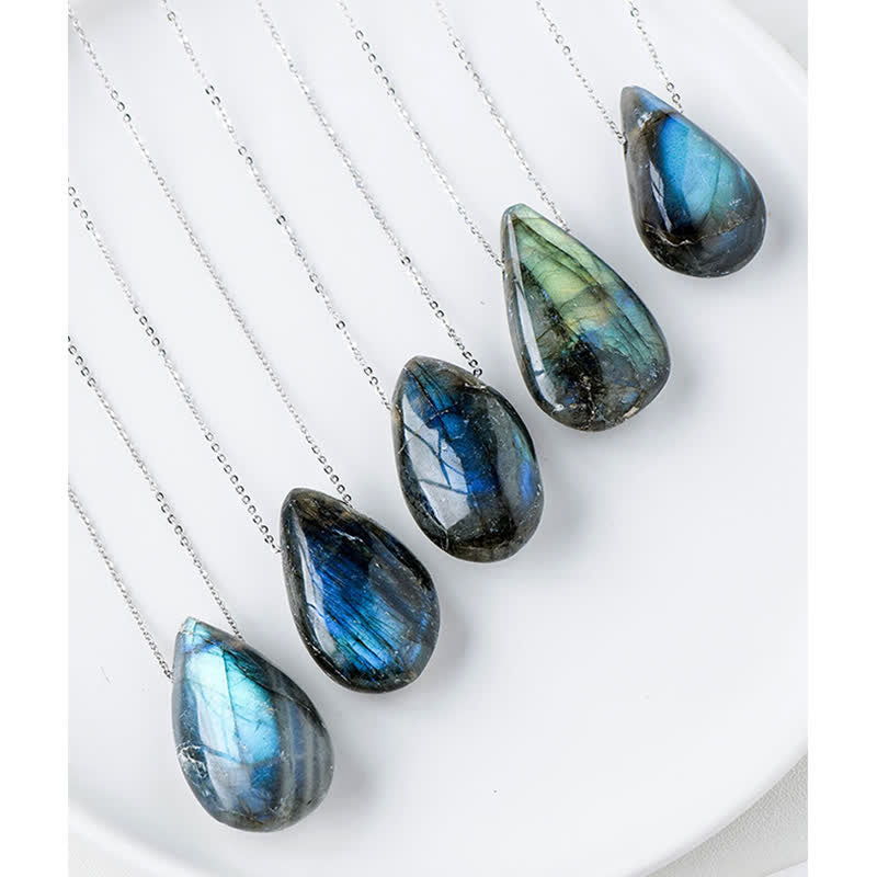 Fortune Jewel Labradorite Water Drop Support Healing Necklace Pendant