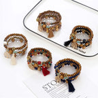 Fortune Jewel Wenge Wood Layered Tree Tassel Healing Bracelet - Fortune Jewel