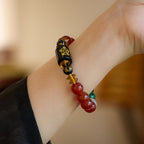 Fortune Jewel Five Elements Black Onyx Red Agate Wisdom Wealth Bracelet