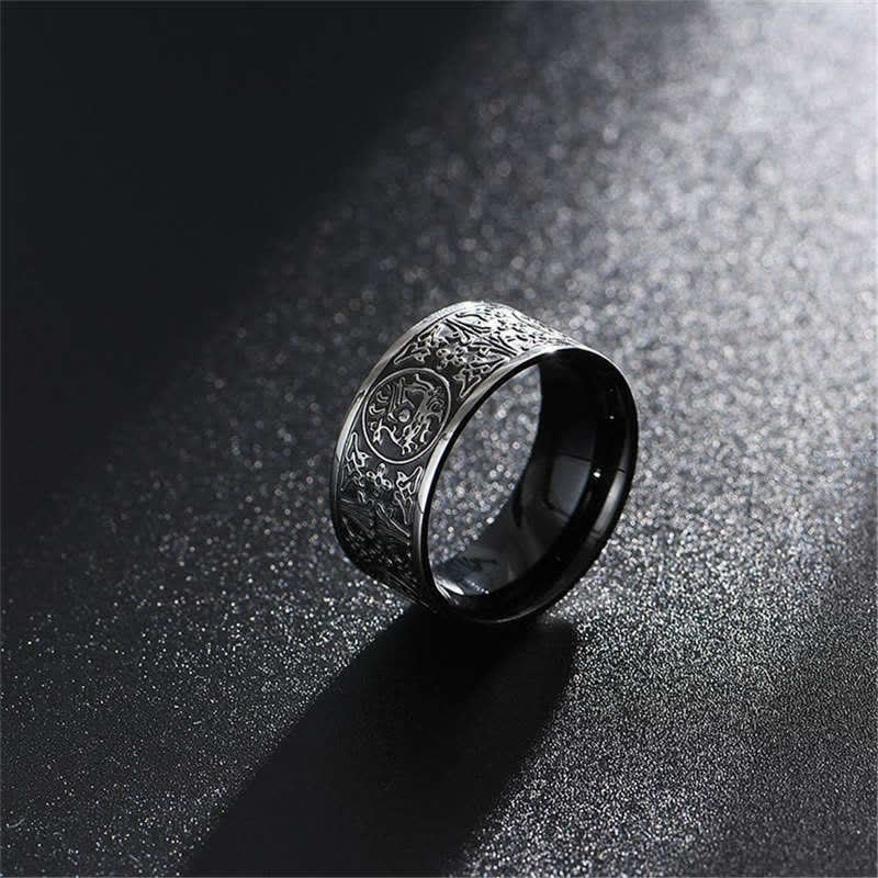 Fortune Jewel Four Guardian Beast Dragon White Tiger Suzaku Basalt Carved Success Luck Ring Fortune Jewel