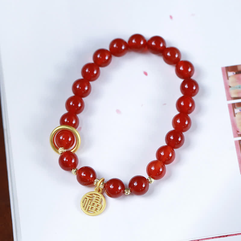 Fortune Jewel Natural Red Agate Blessing Letter Confidence Bracelet