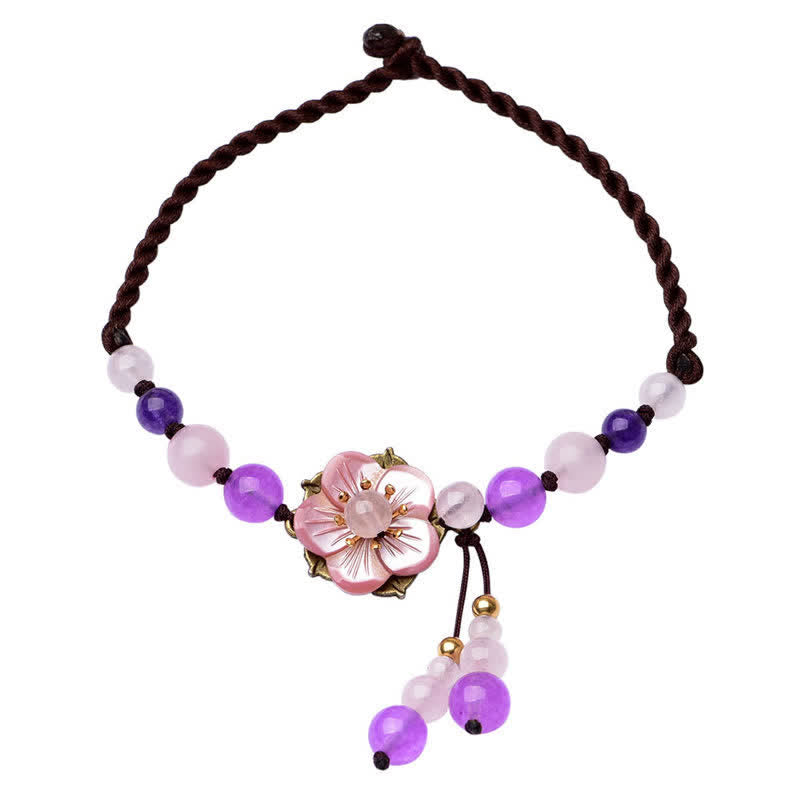 Fortune Jewel Natural Amethyst Rose Quartz Crystal Charm Lucky Healing Anklet