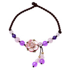 Fortune Jewel Natural Amethyst Rose Quartz Crystal Charm Lucky Healing Anklet