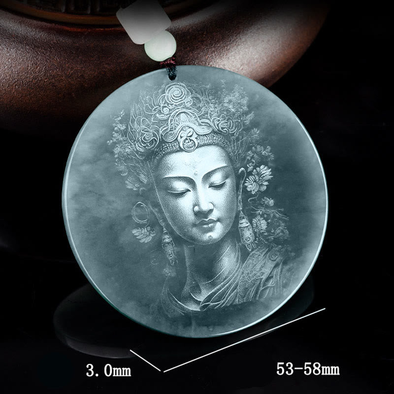 Fortune Jewel Kwan Yin Avalokitesvara Jade Abundance String Necklace Pendant Fortune Jewel