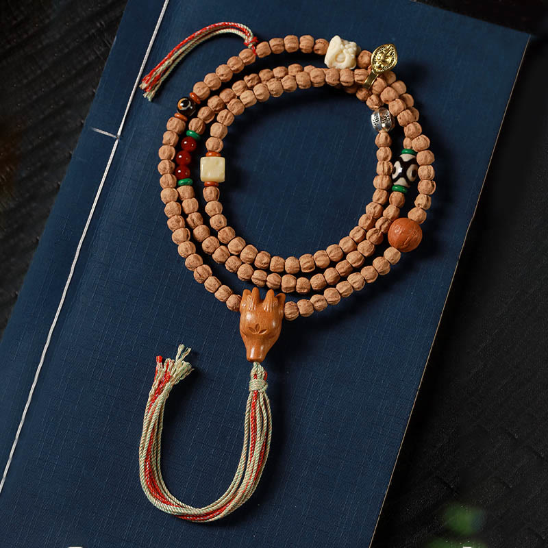Fortune Jewel 108 Beads Bodhi Seed Red Agate Deer Head Wisdom Mala Bracelet