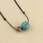 Fortune Jewel Tibetan Turquoise Double Bead Protection Strength Necklace Pendant