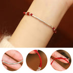 Fortune Jewel 925 Sterling Silver Bamboo White Agate Red Agate Bead Protection String Braided Bracelet
