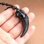 Fortune Jewel Natural Black Jade Chinese Zodiac Dragon Tooth Pattern Protection Necklace Pendant Fortune Jewel