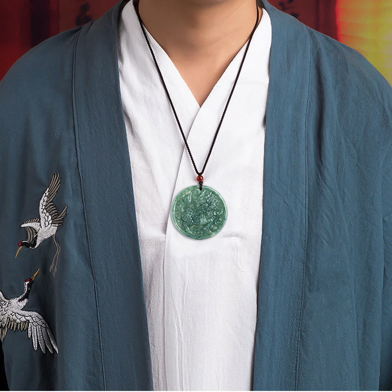 Fortune Jewel Natural Jade Kirin Abundance String Necklace Pendant