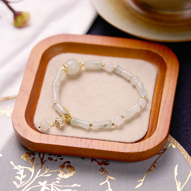 Fortune Jewel Tianshan White Jade Bamboo Pattern Luck Blessing Bracelet