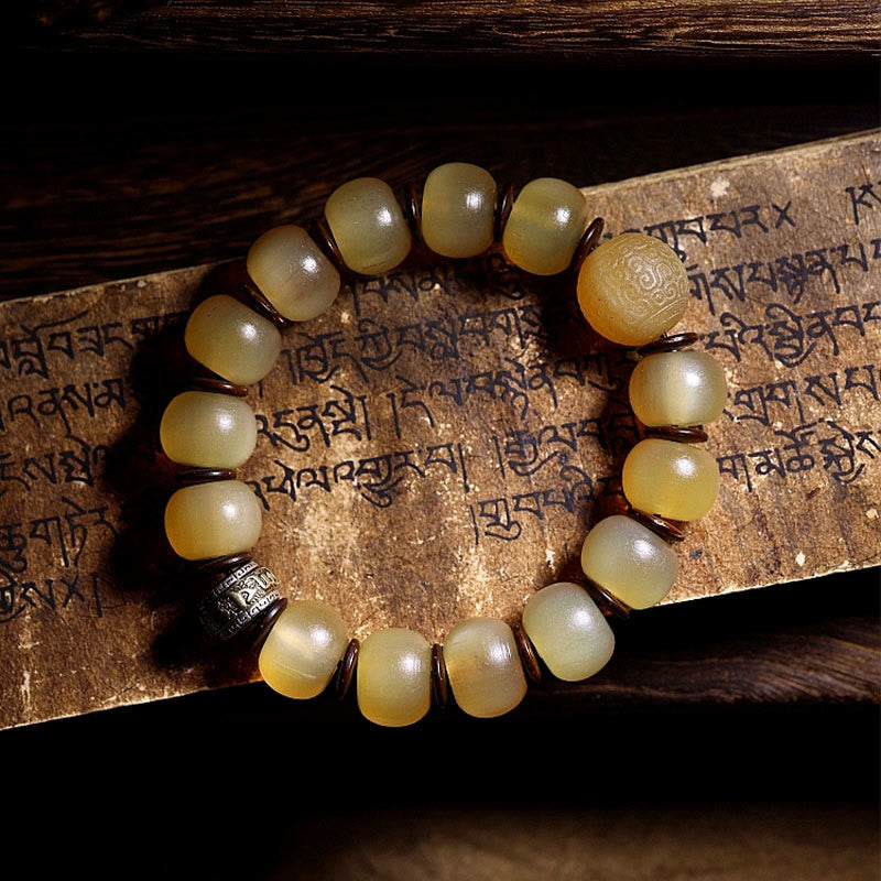Fortune Jewel Handmade Tibetan Sheep Horn Om Mani Padme Hum Auspiciousness Bracelet
