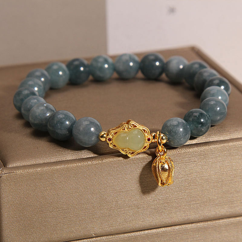 Fortune Jewel Natural Jade Gourd Tulip Charm Luck Bracelet