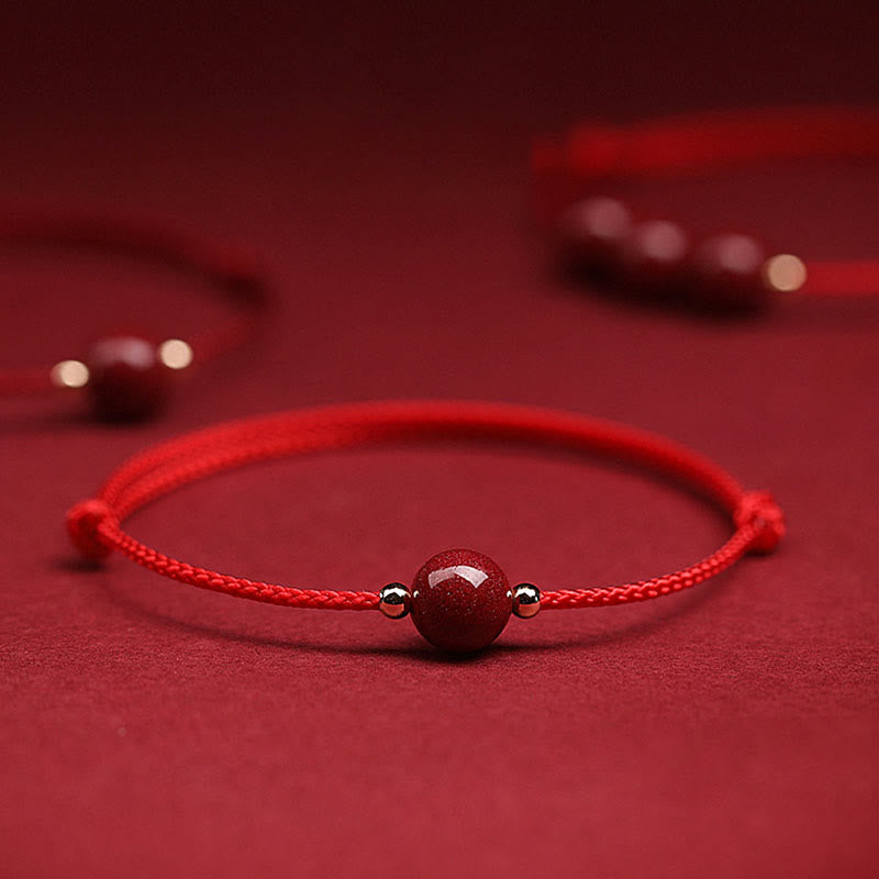 Fortune Jewel Natural Lucky Cinnabar Bead Blessing String Bracelet Anklet