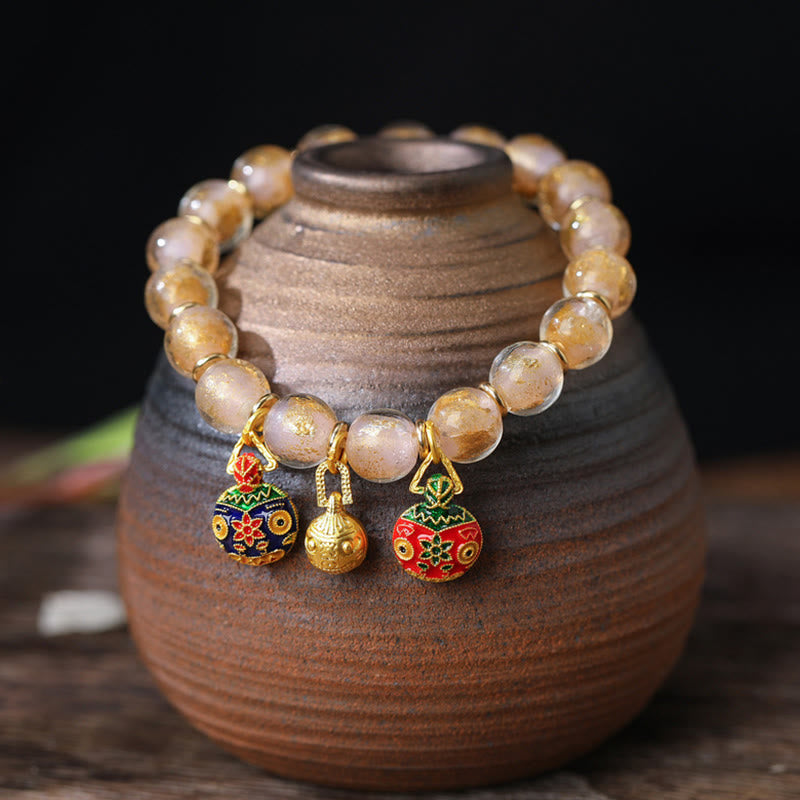 Fortune Jewel Gold Swallowing Beast Family Charm Gold Silver Foil Liuli Glass Bead Blessings Bracelet