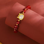Women’s S925 Silver Red Agate Lucky Horse Bracelet, Retro Chinese Zodiac Year Jewelry