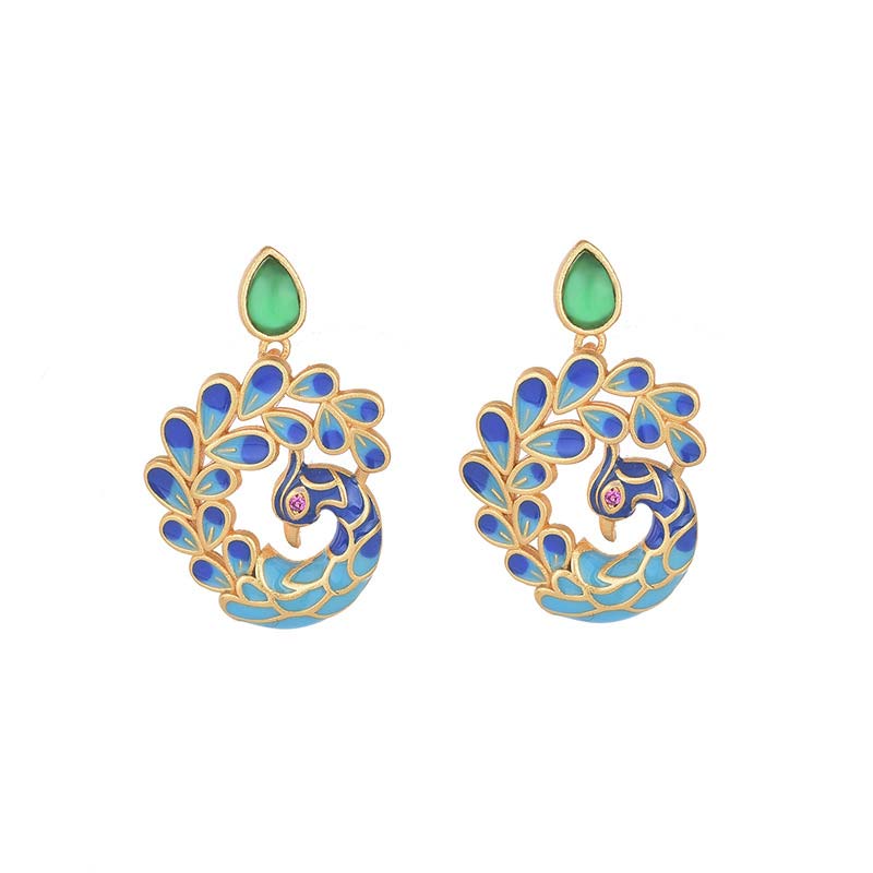 Fortune Jewel Natural White Peacock Green Agate Fortune Earrings