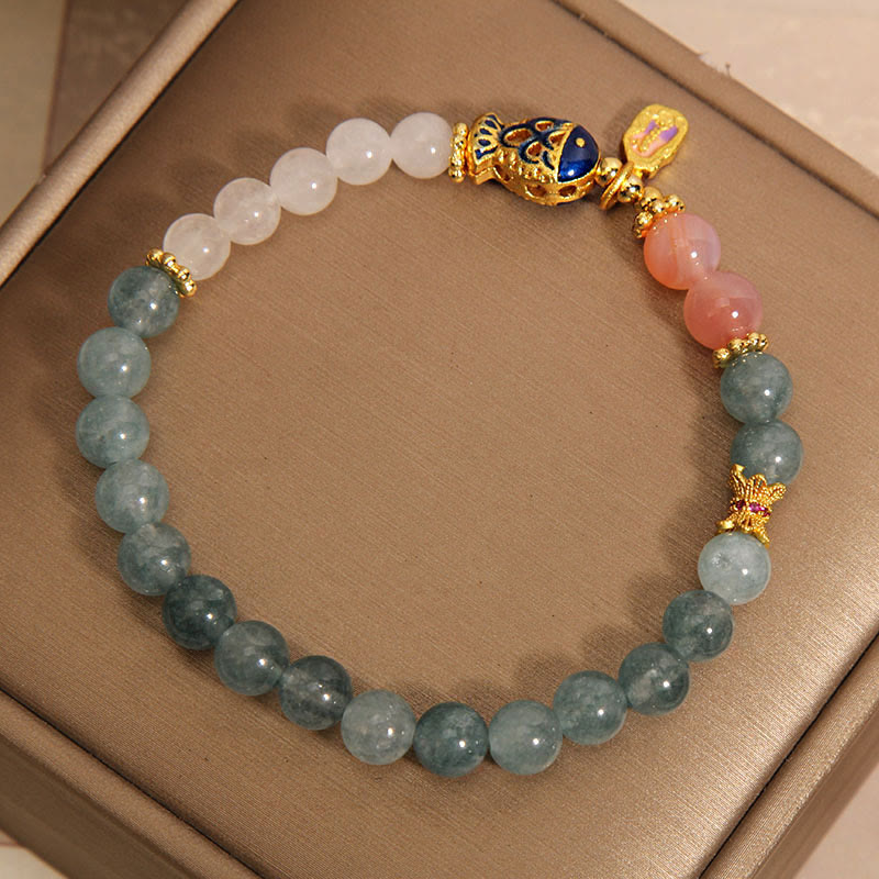 Fortune Jewel Jade Yanyuan Agate White Jade Koi Fish Scripture Charm Luck Bracelet