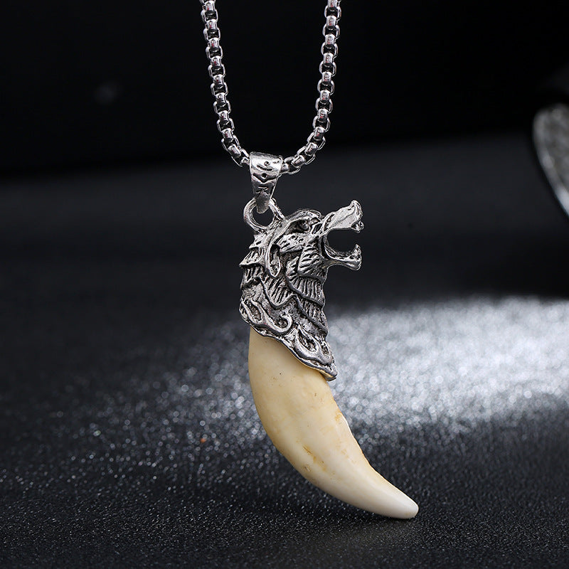 Fortune Jewel Imitation Wolf Tooth Titanium Steel Balance Necklace Pendant