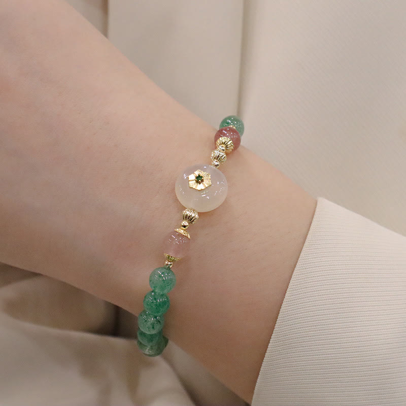 Fortune Jewel Natural Green Strawberry Quartz Chalcedony Flower Gratitude Bracelet